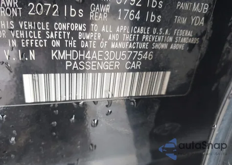 2013 Hyundai Elantra Gls/Limited from USA, damaged, VIN KMHDH4AE3DU577546